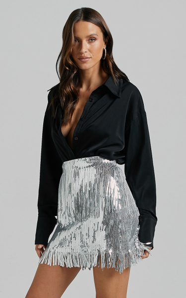 Silver Fringe Skirt Silver Sequin Fringe Fringe Skirt Silver
