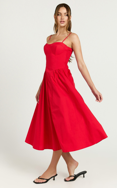 Swish-a-wish Flared Midi Dress in Deep Red For Women main image 0