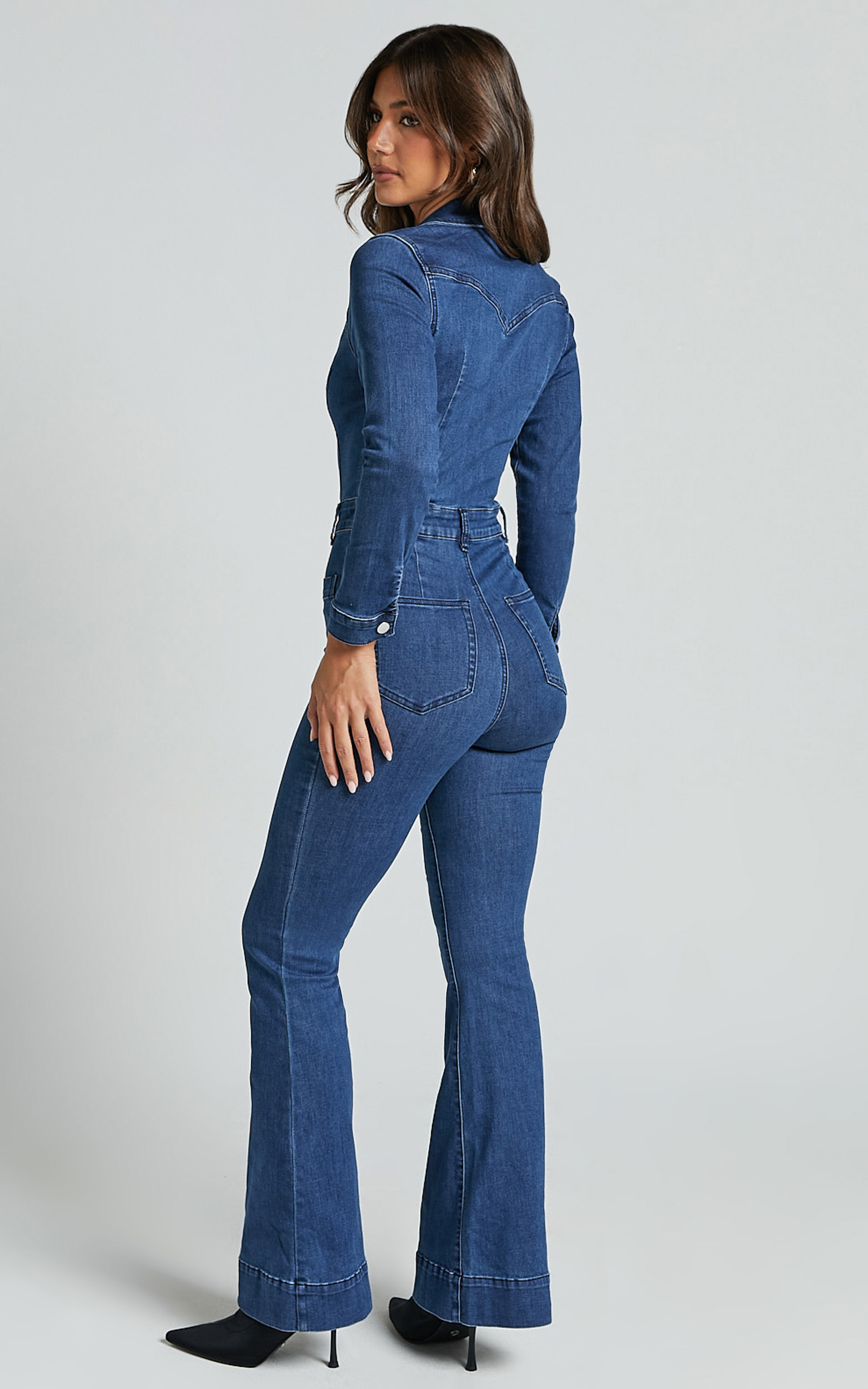 Vivi Jumpsuit - Button Front Wide Leg Denim Jumpsuit in Indigo Wash ...